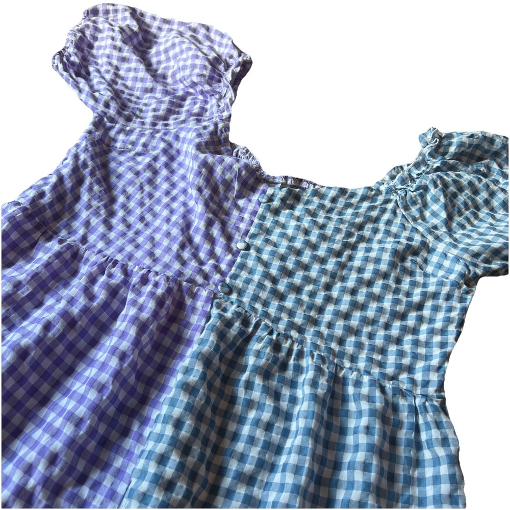 Daisy Street Womens 4X Plus Size Midi Dress Blue Purple Gingham Split Smock Puff